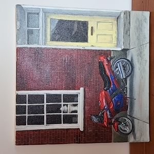Contemporary oil painting MOTORCYCLE ( Street scene in Lambertville NJ)